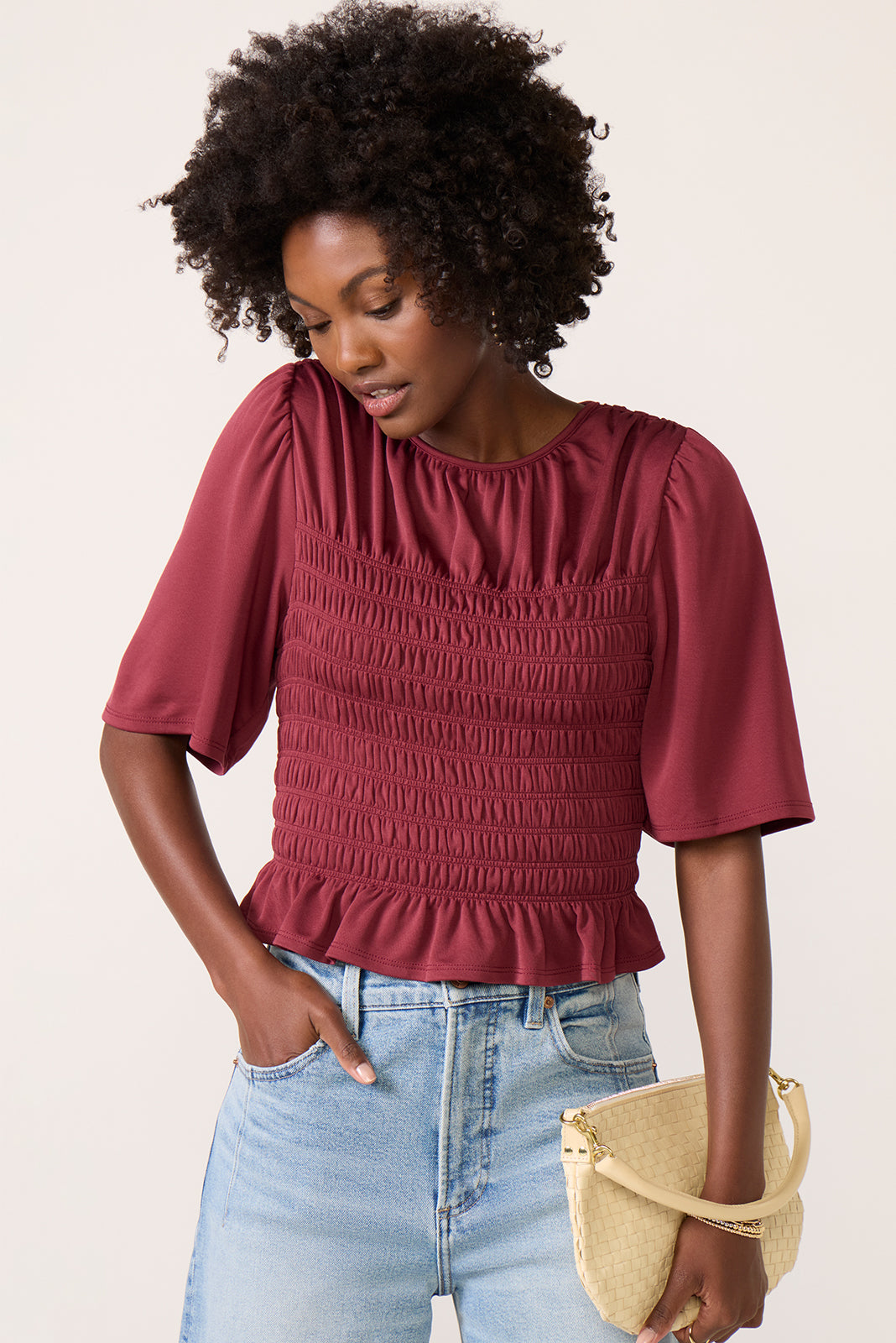 EVEREVE Women's Landon Smocked Top, Size Small, Red