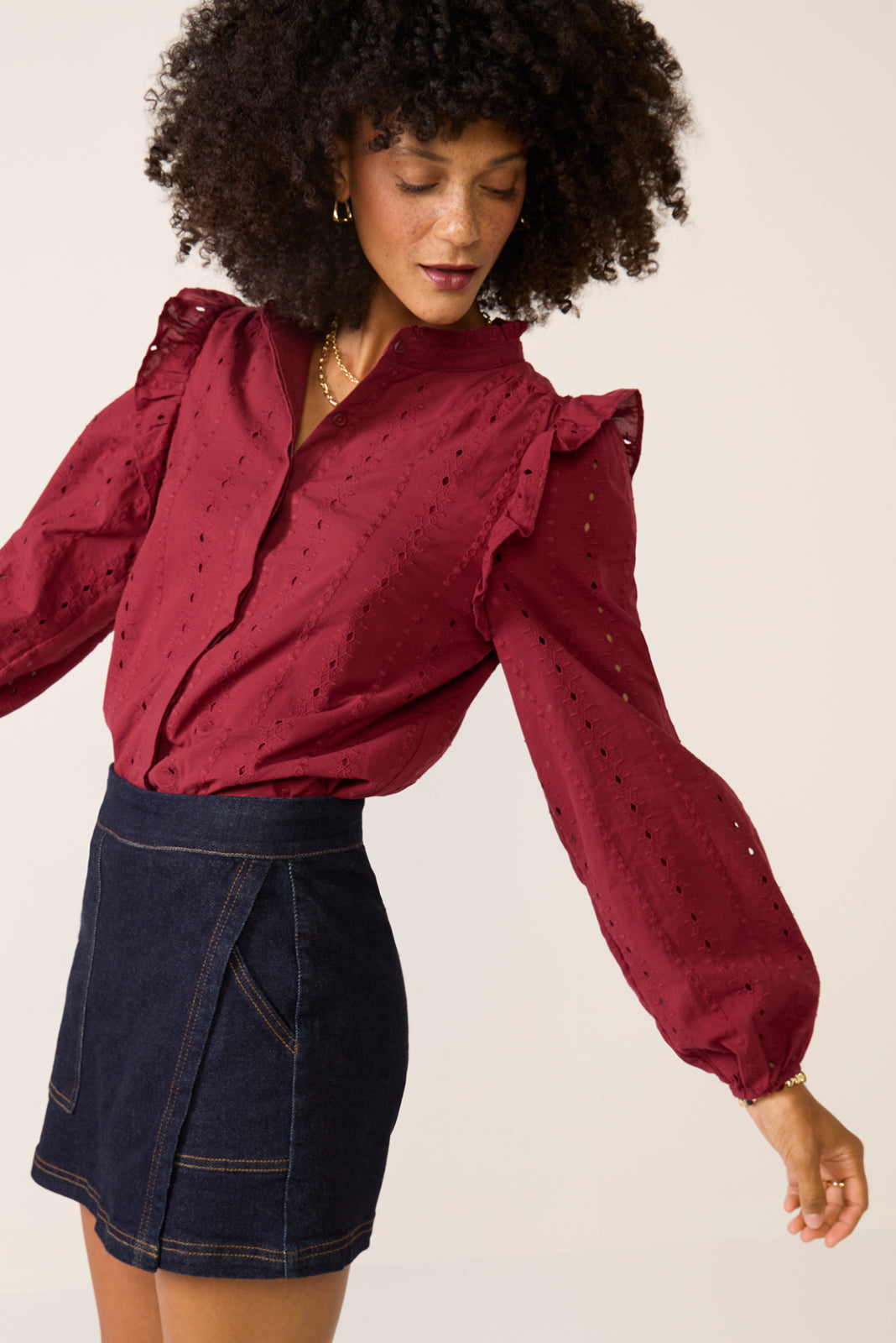 Lia Textured Ruffle Shirt