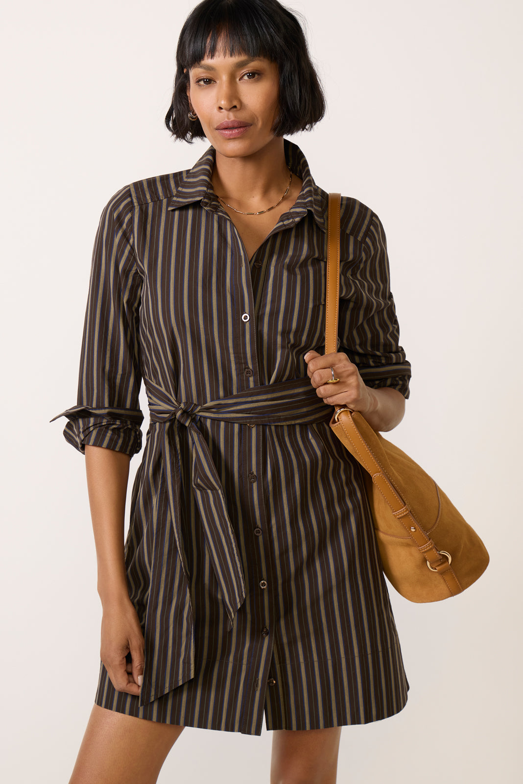 Rachel Tie Waist Mini Shirt Dress