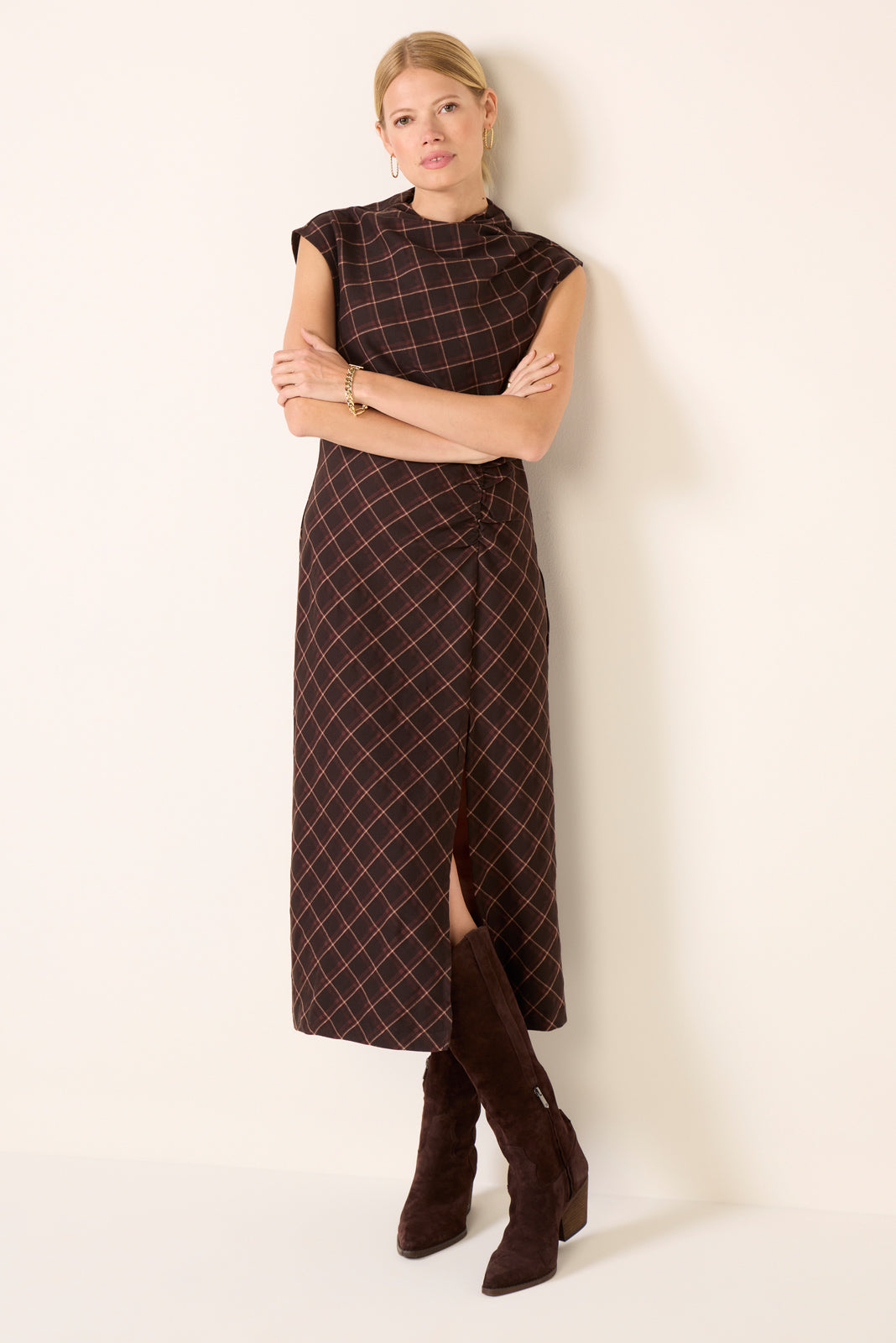 Uptown Plaid Midi Dress