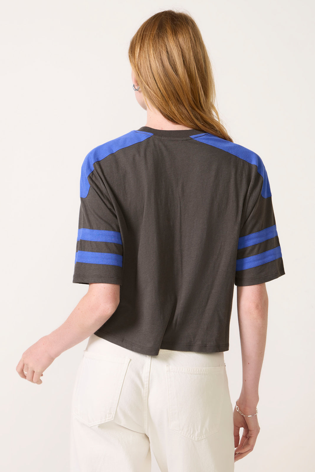 Patriots Bling Striped Crop Tee