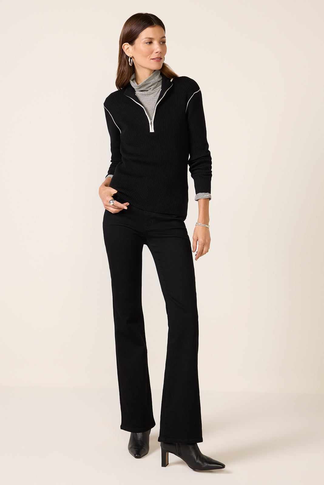 Sporty Rib Zip Up Sweater