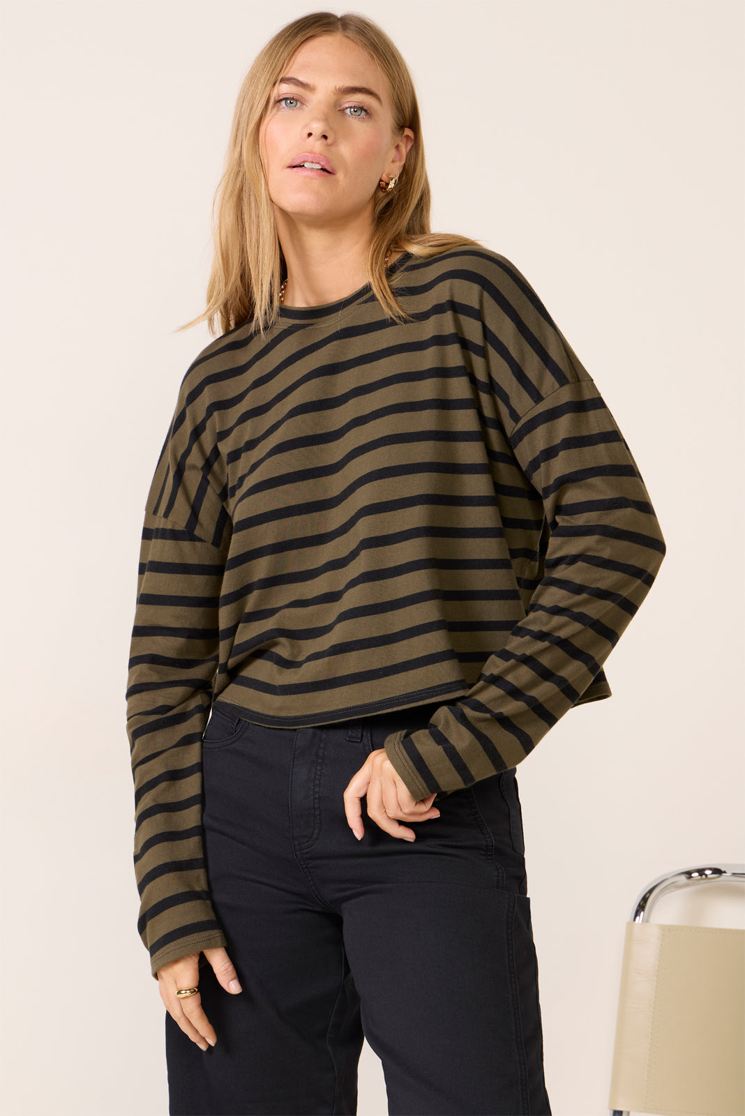 Striped Cropped Long Sleeve Tee