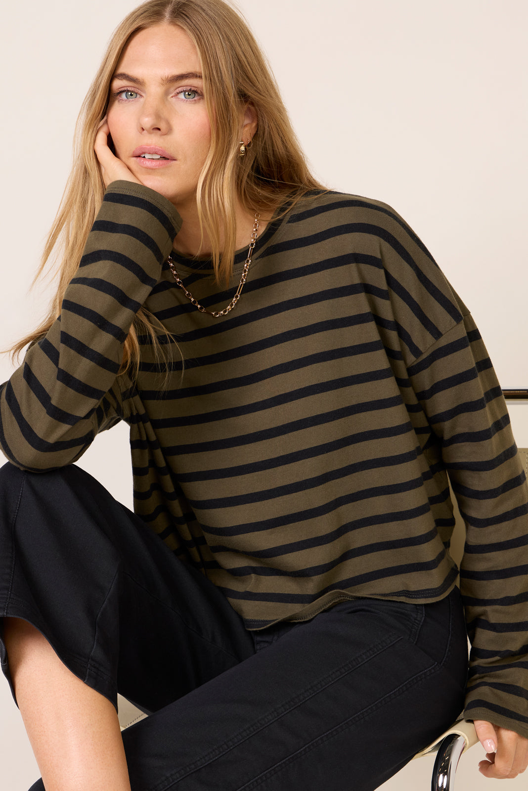 Striped Cropped Long Sleeve Tee