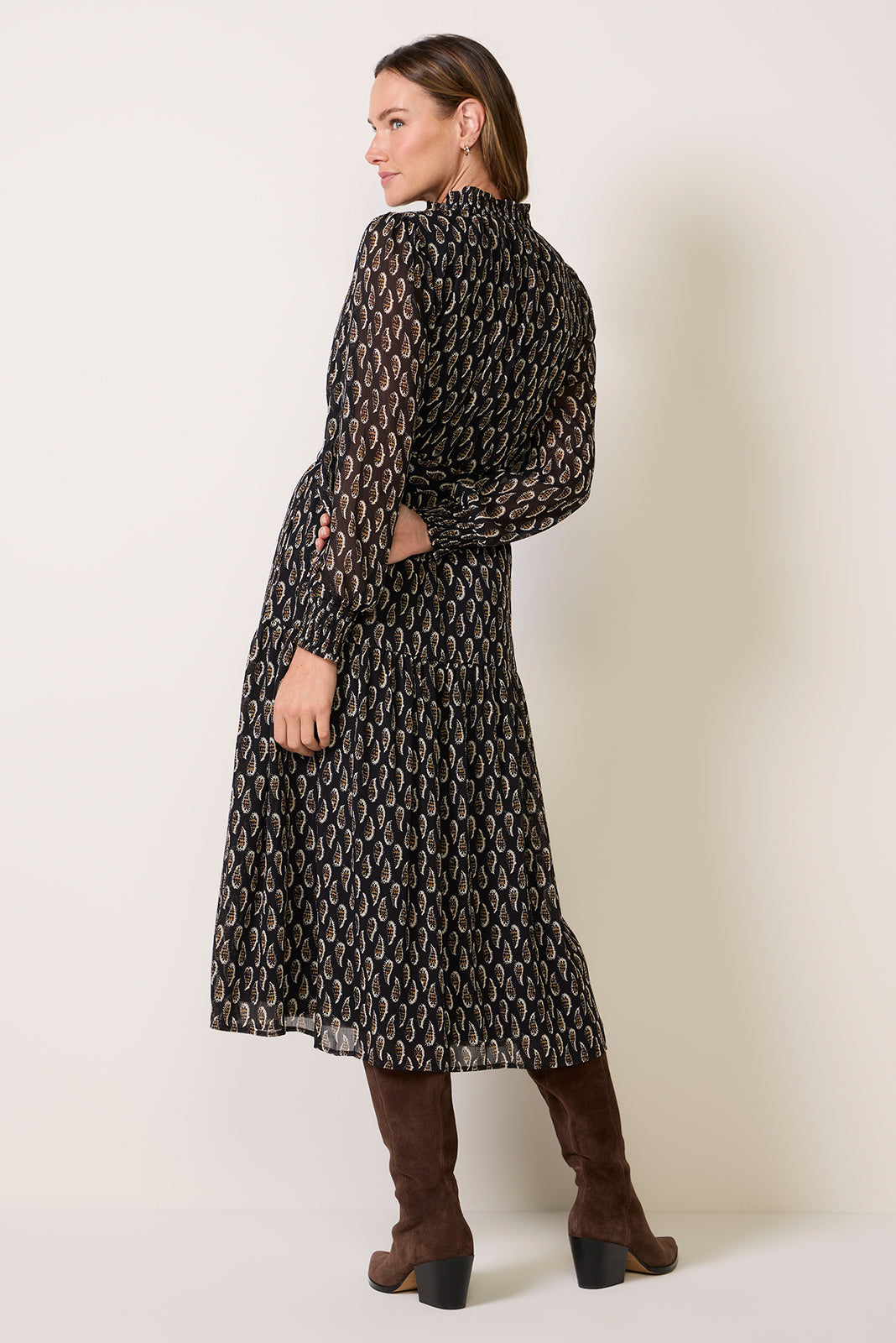 Brooke Button Front Tie Waist Midi Dress