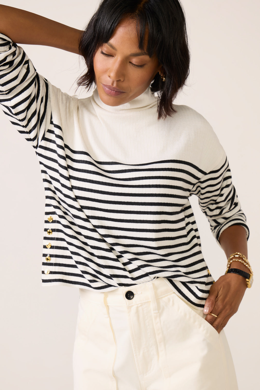 The Knit Rib Stripe Turtleneck