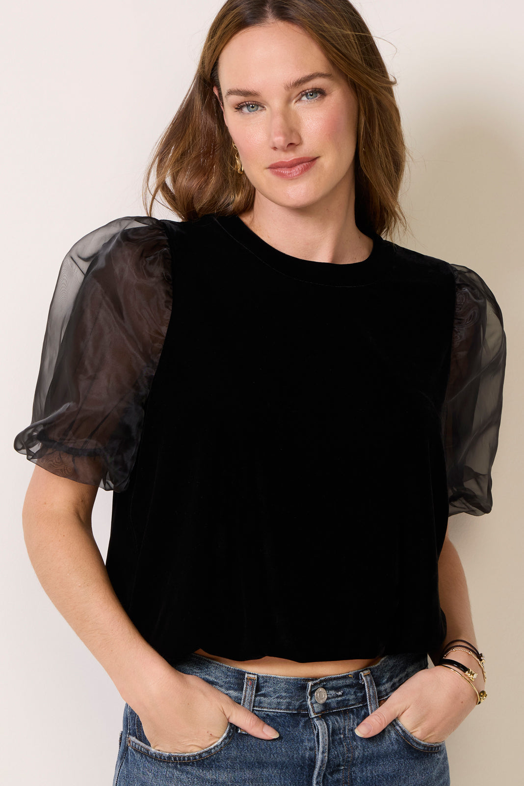 Jill Puff Sleeve Velour Bubble