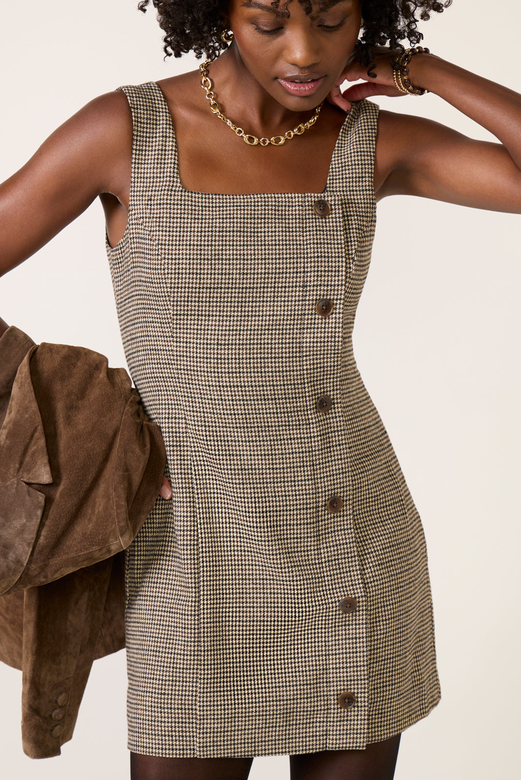 Houndstooth Wool Mini Dress