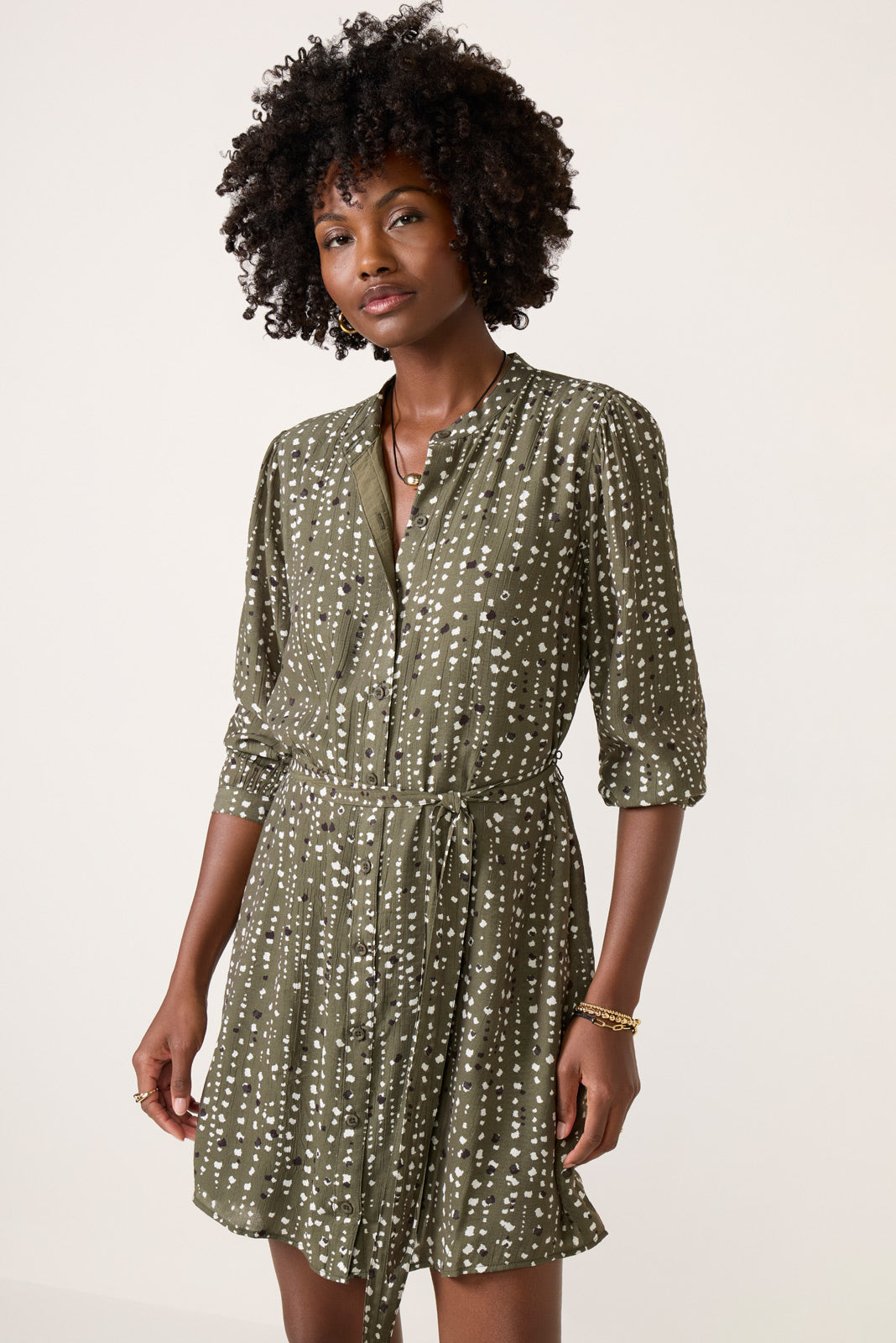 Puff Sleeve Belted Shirt Dress