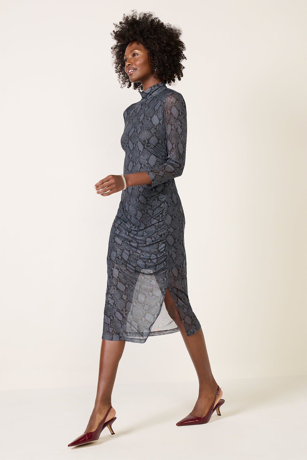 knee length dresses for ladies Keilani High Neck Open Knit Midi Dress • Shop American Threads Women's Trendy Online Boutique Peach / S main image 0