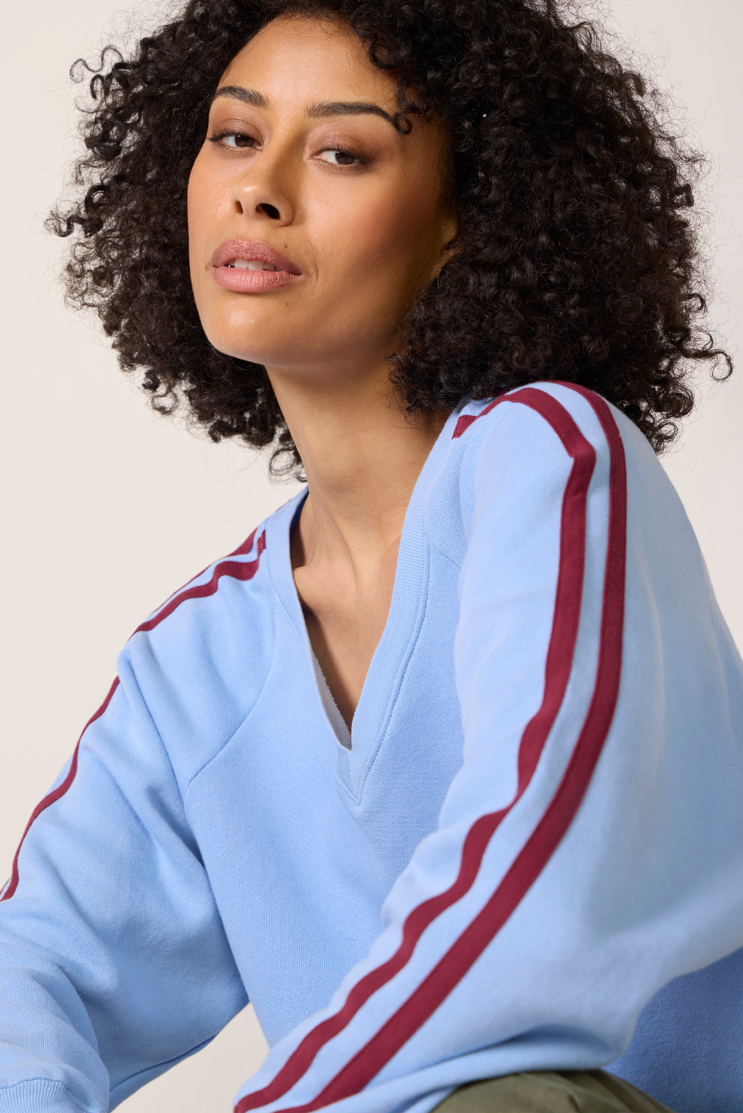 Solid V Neck Track Sweatshirt