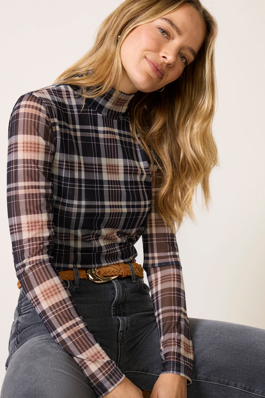 Darcy Mesh Plaid Top
