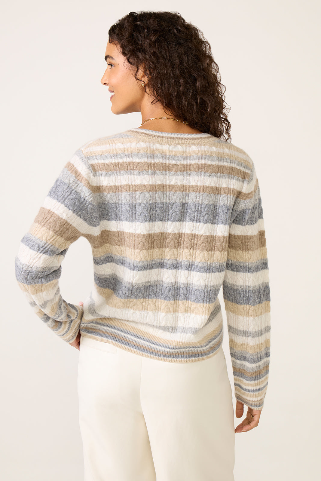 Lettie Striped Cable Cashmere Sweater