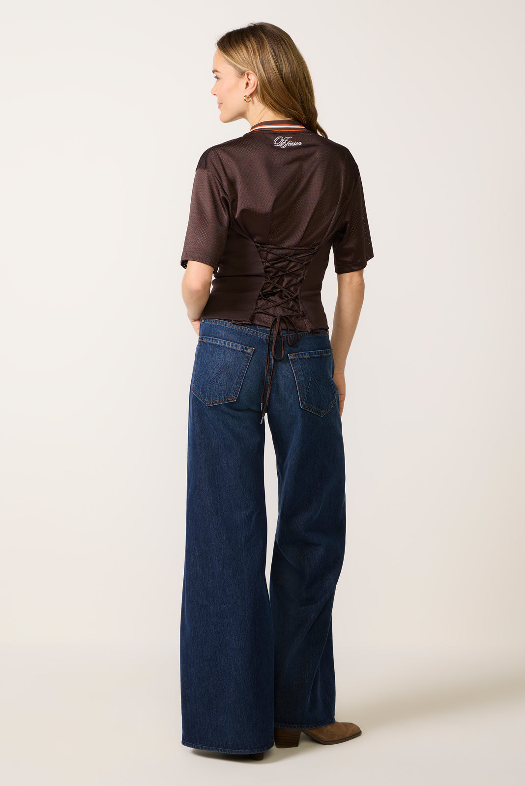 Femme V Neck Lace Back Tee