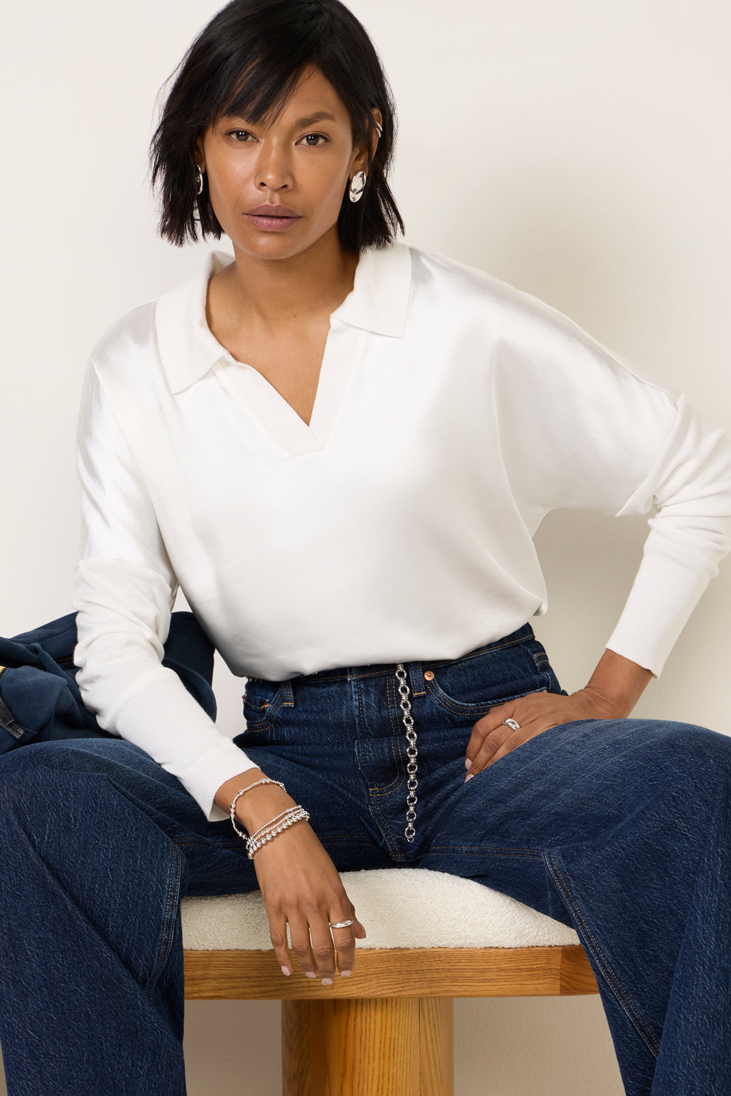 Tina Mixed Media Satin Top