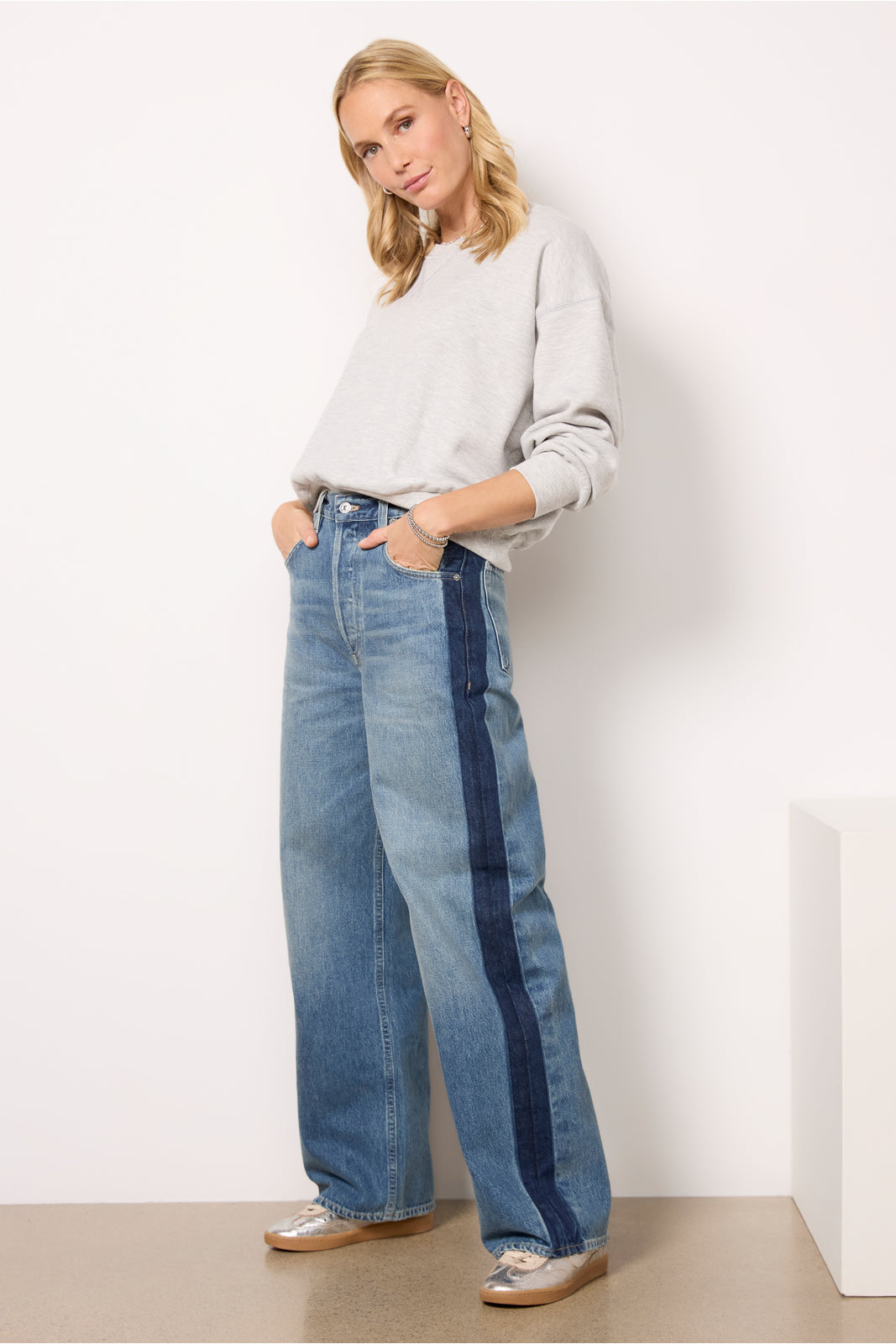 Side Stripe Striped Blue Jeans Side Seam Jean With Side Stripe