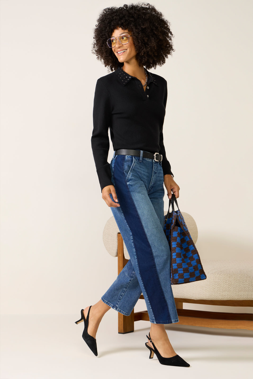 Matty Studded Collar Polo Sweater