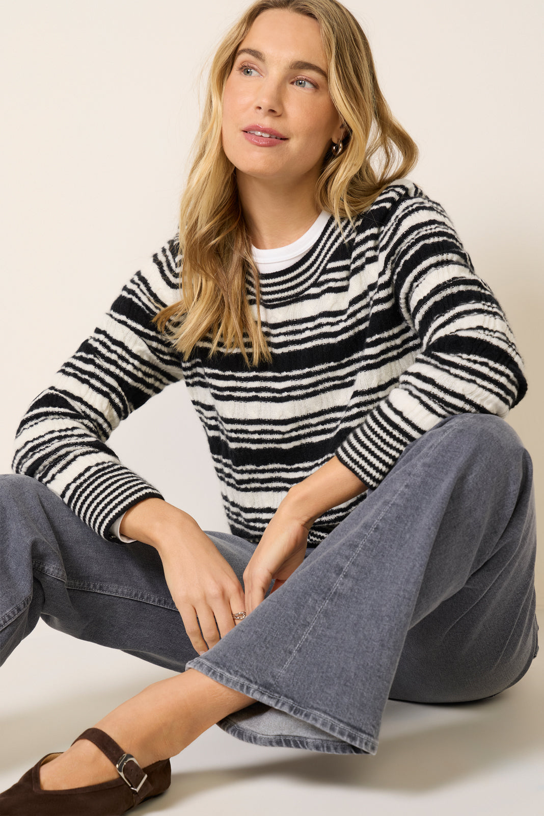 Lettie Striped Cable Cashmere Sweater
