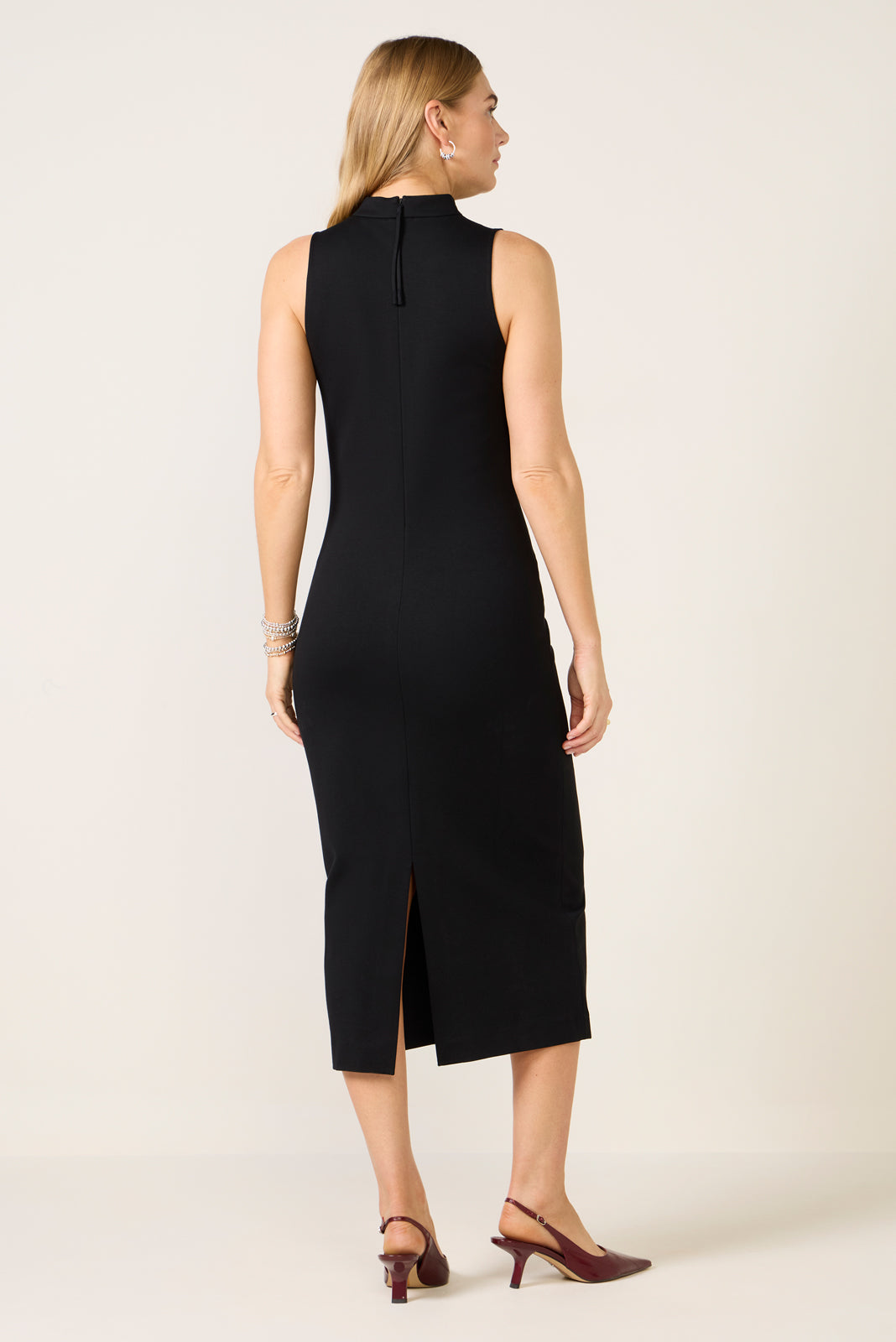 Ponte Sleeveless T-Neck Midi Dress