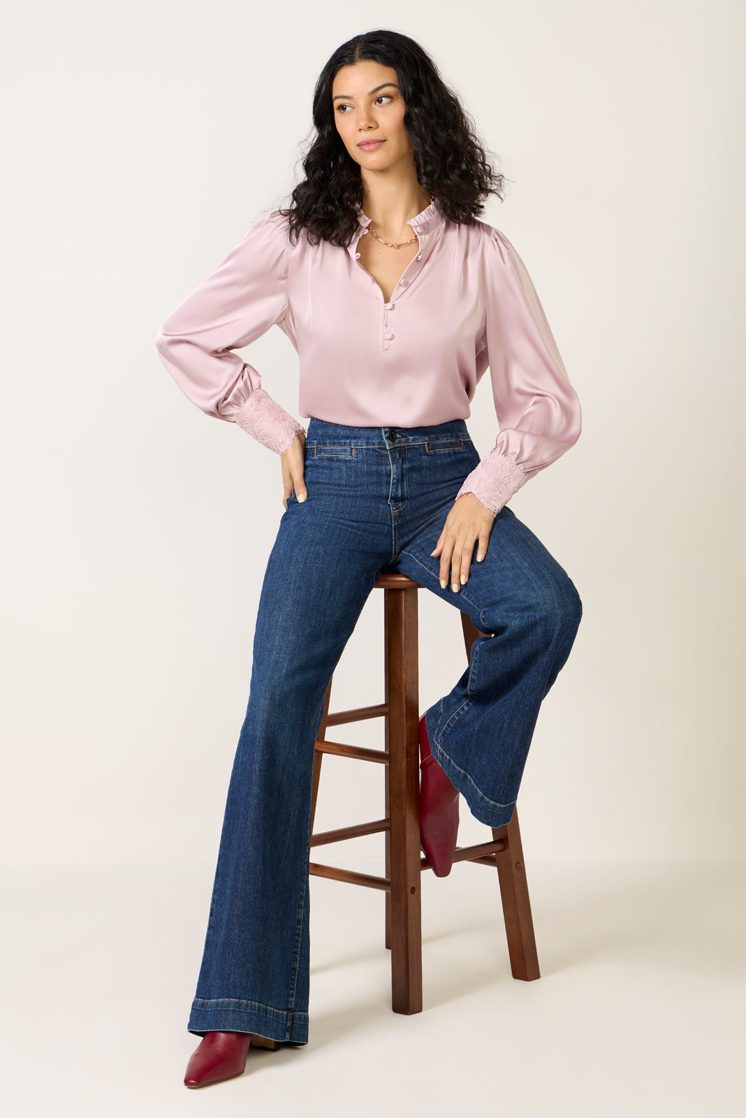 Kennedy Lace Cuff Satin Top