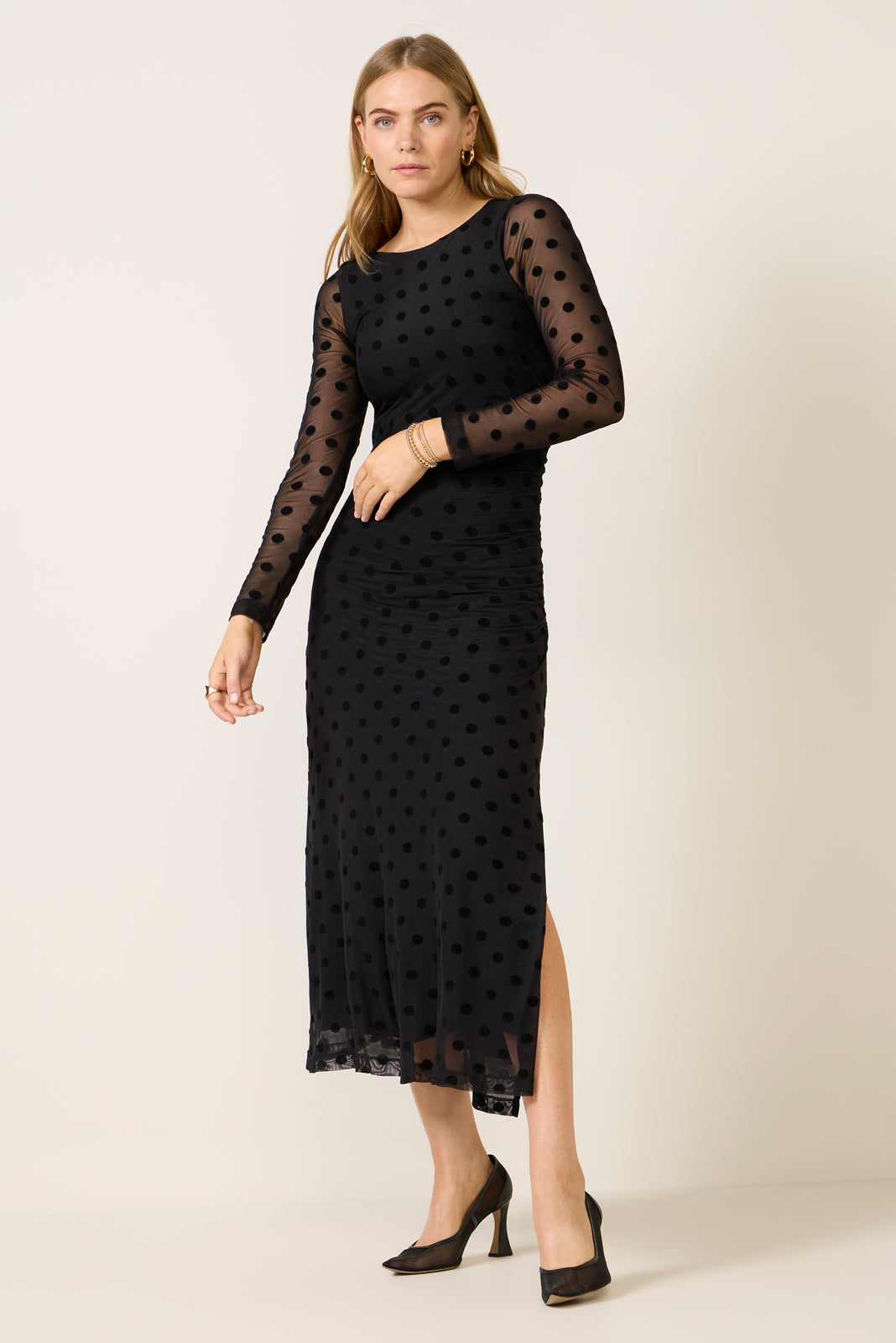 EVEREVE Women's Brinley Mesh Polka Dot Midi Dress, Size XL, Black EVEREVE Women's Brinley Mesh Polka Dot Midi Dress, Size XL, Black