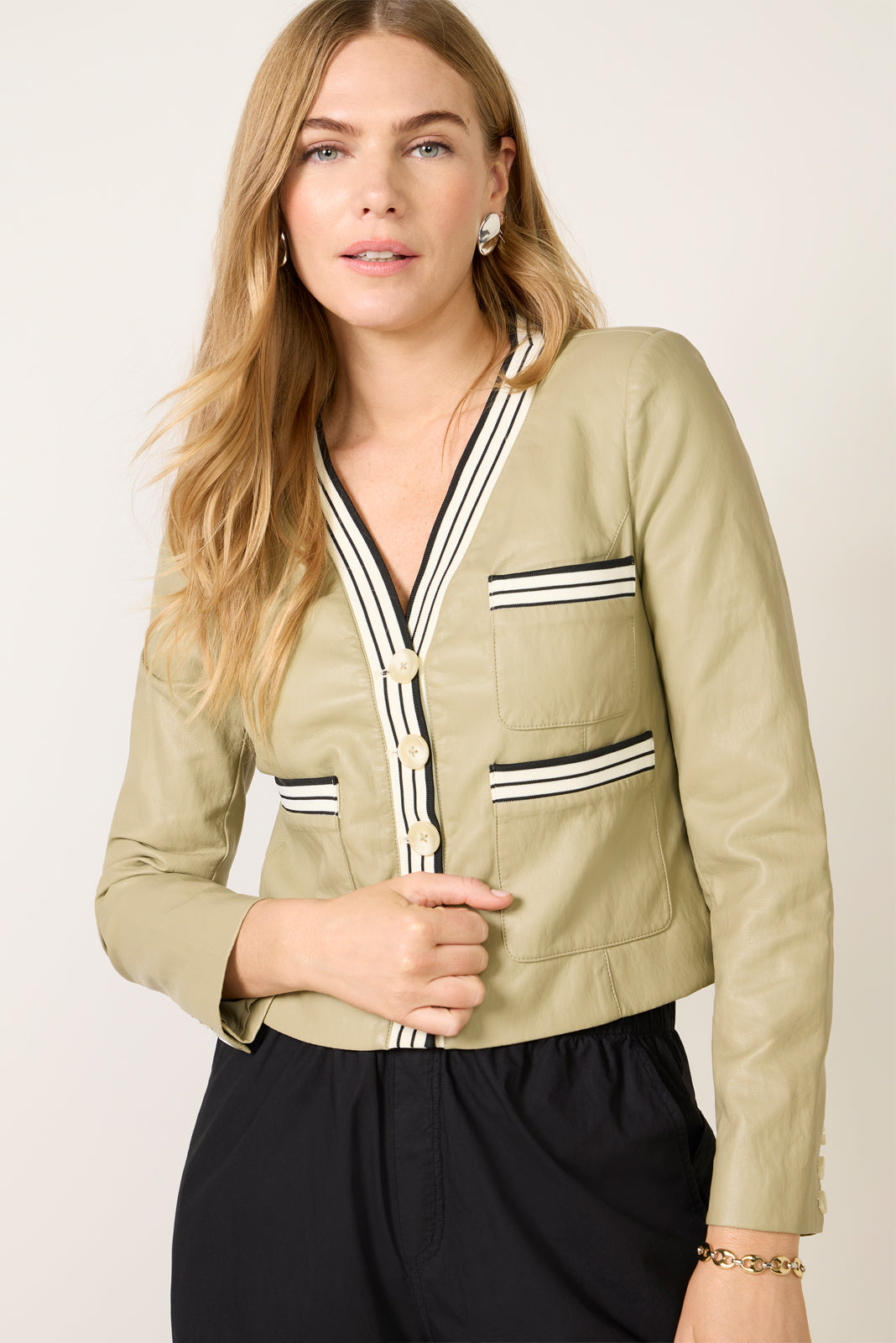 Torrence Collarless Varsity Blazer