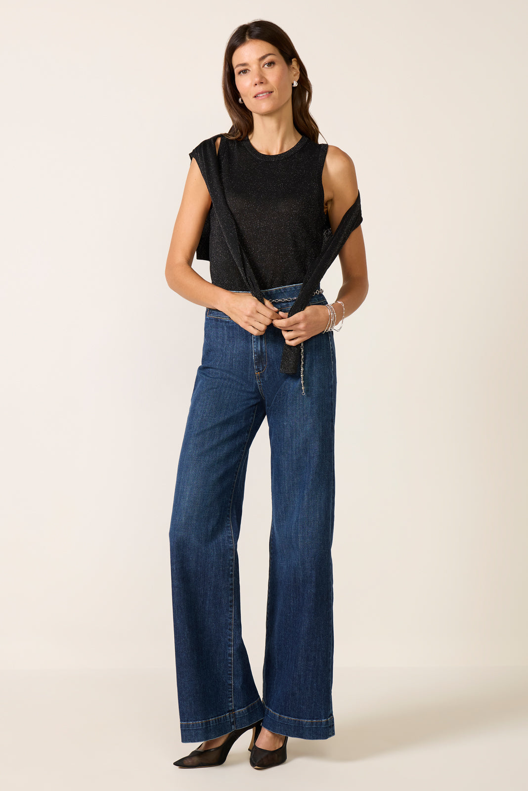 Casey Sheer Cable Metallic Tank