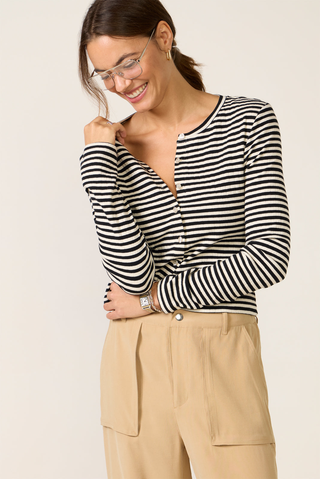 Kara Stripe Pointelle Top