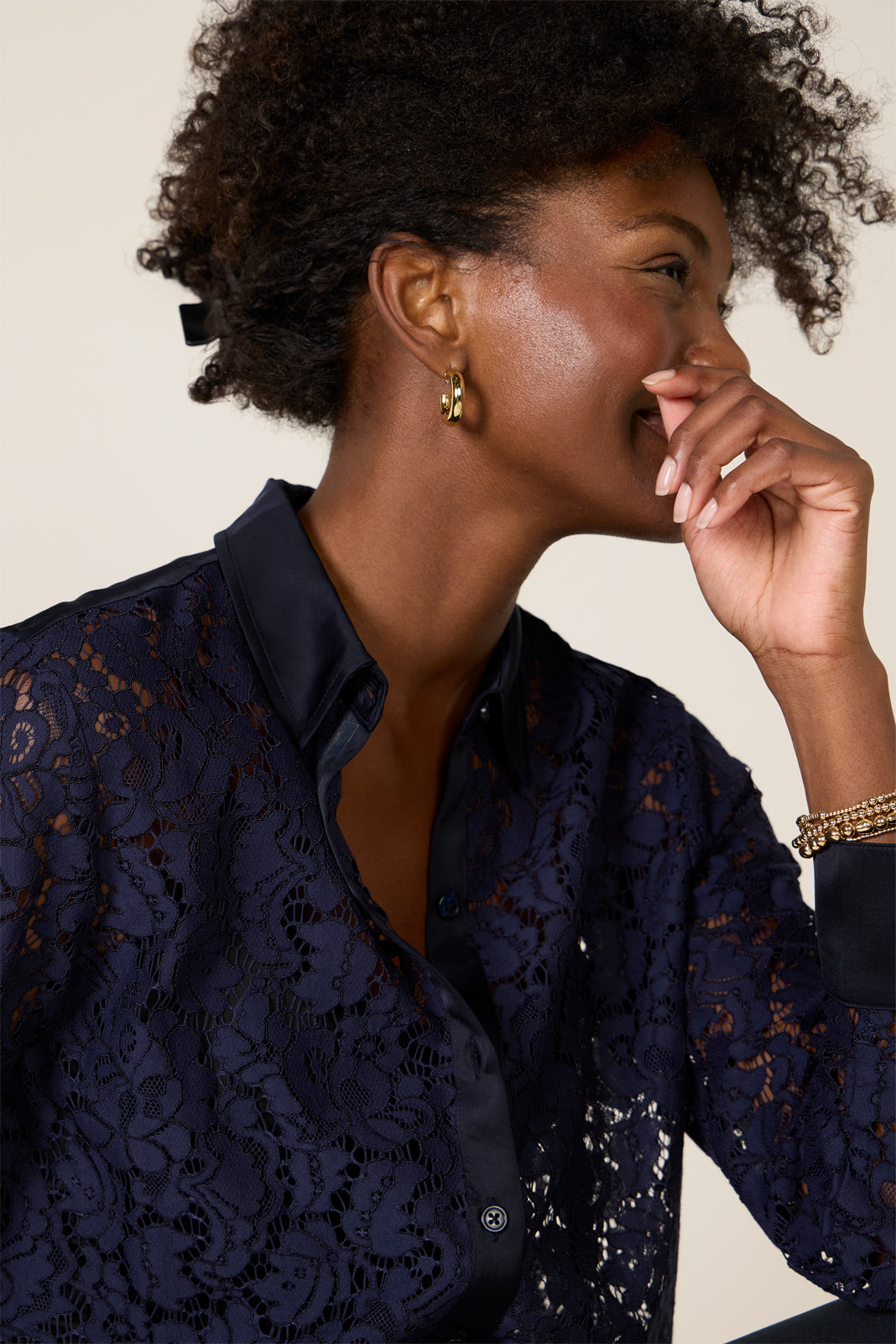 Lace Contrast Button Down