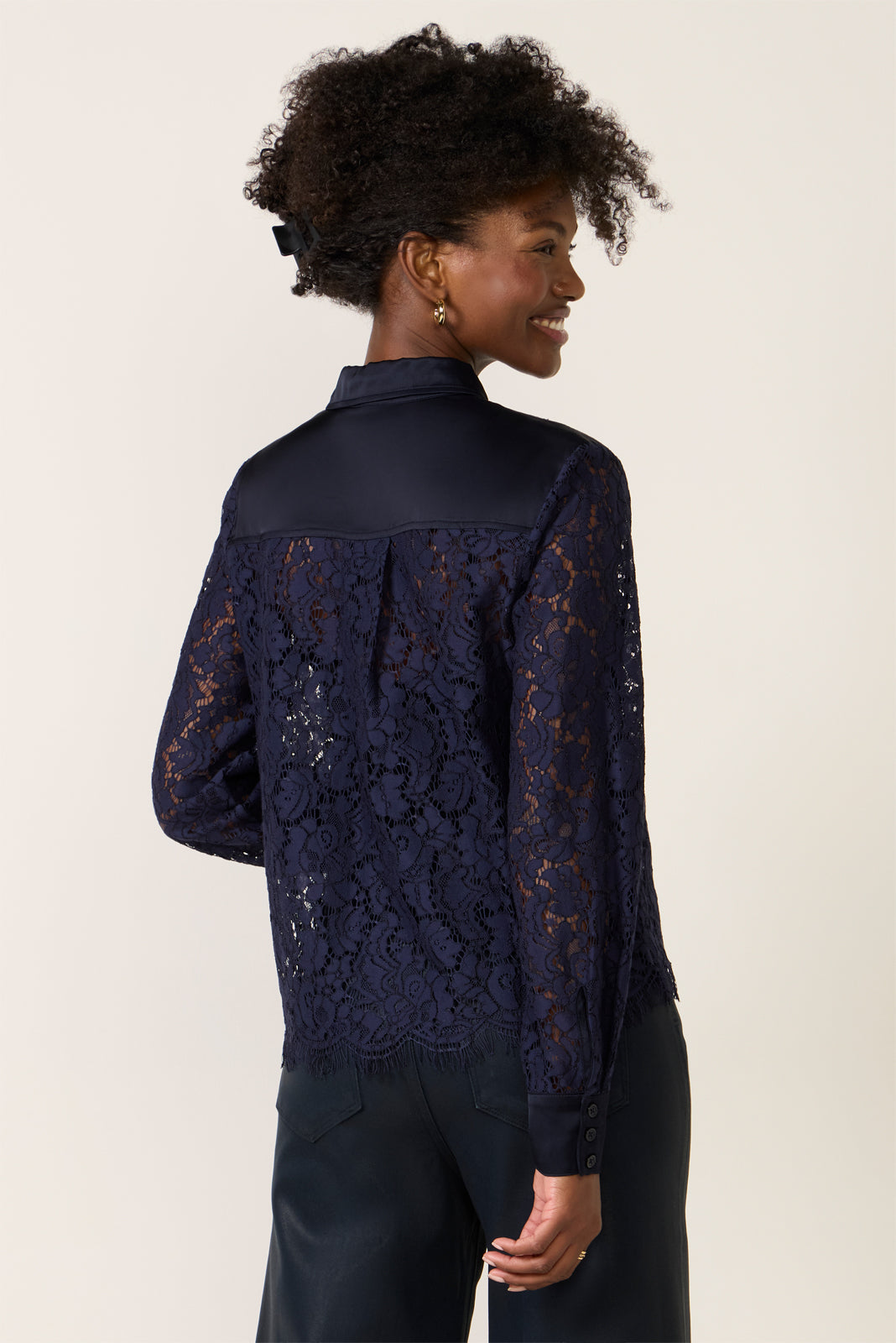 Lace Contrast Button Down