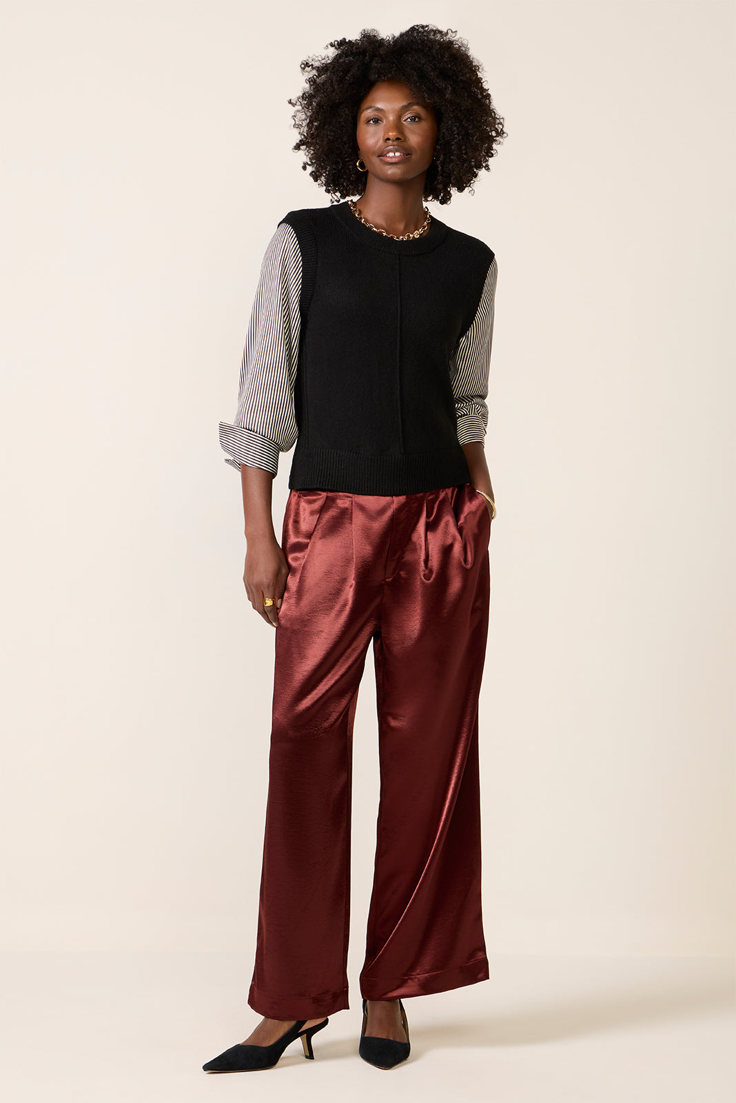 Dana Satin Sleeve Twofer Sweater