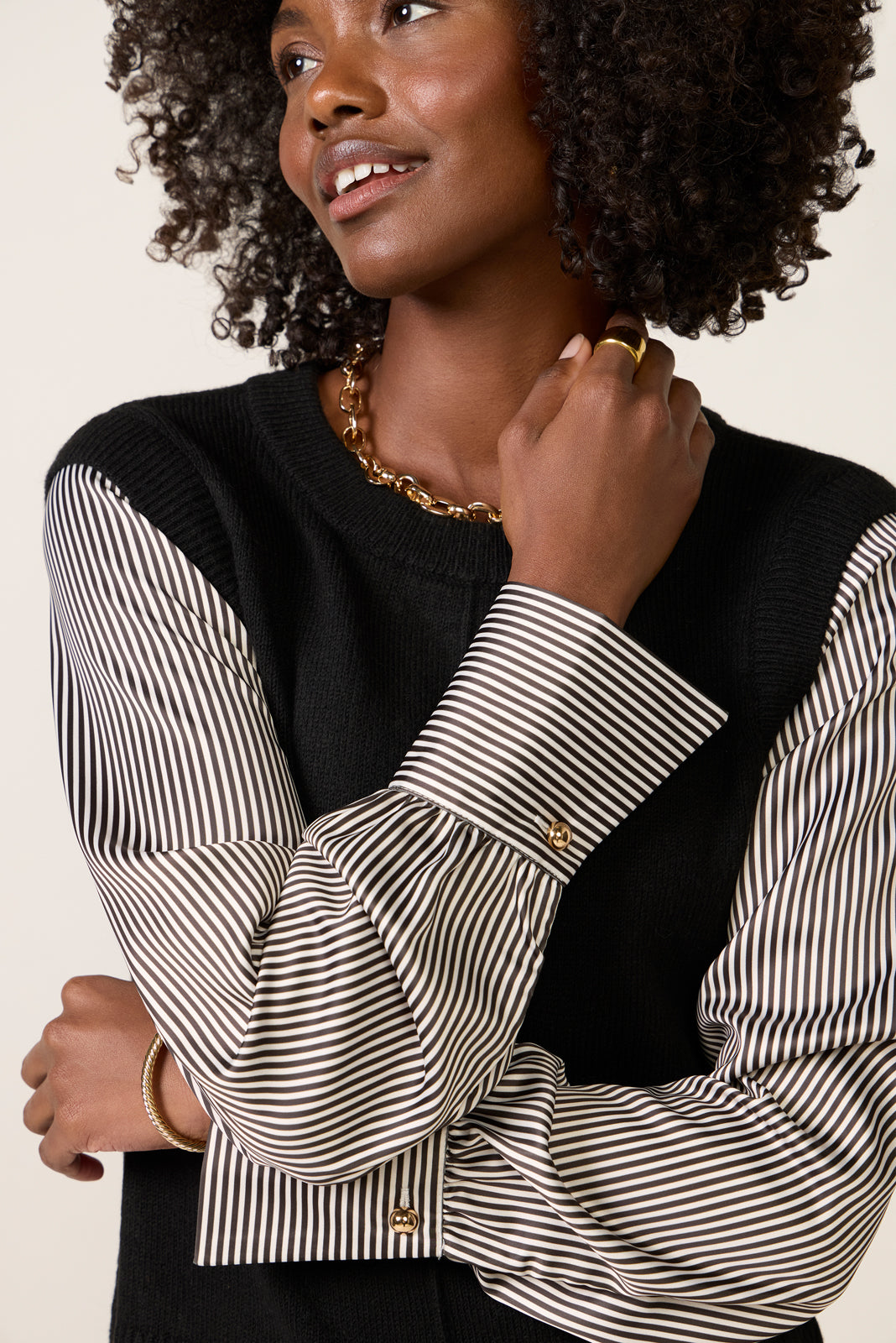 Dana Satin Sleeve Twofer Sweater