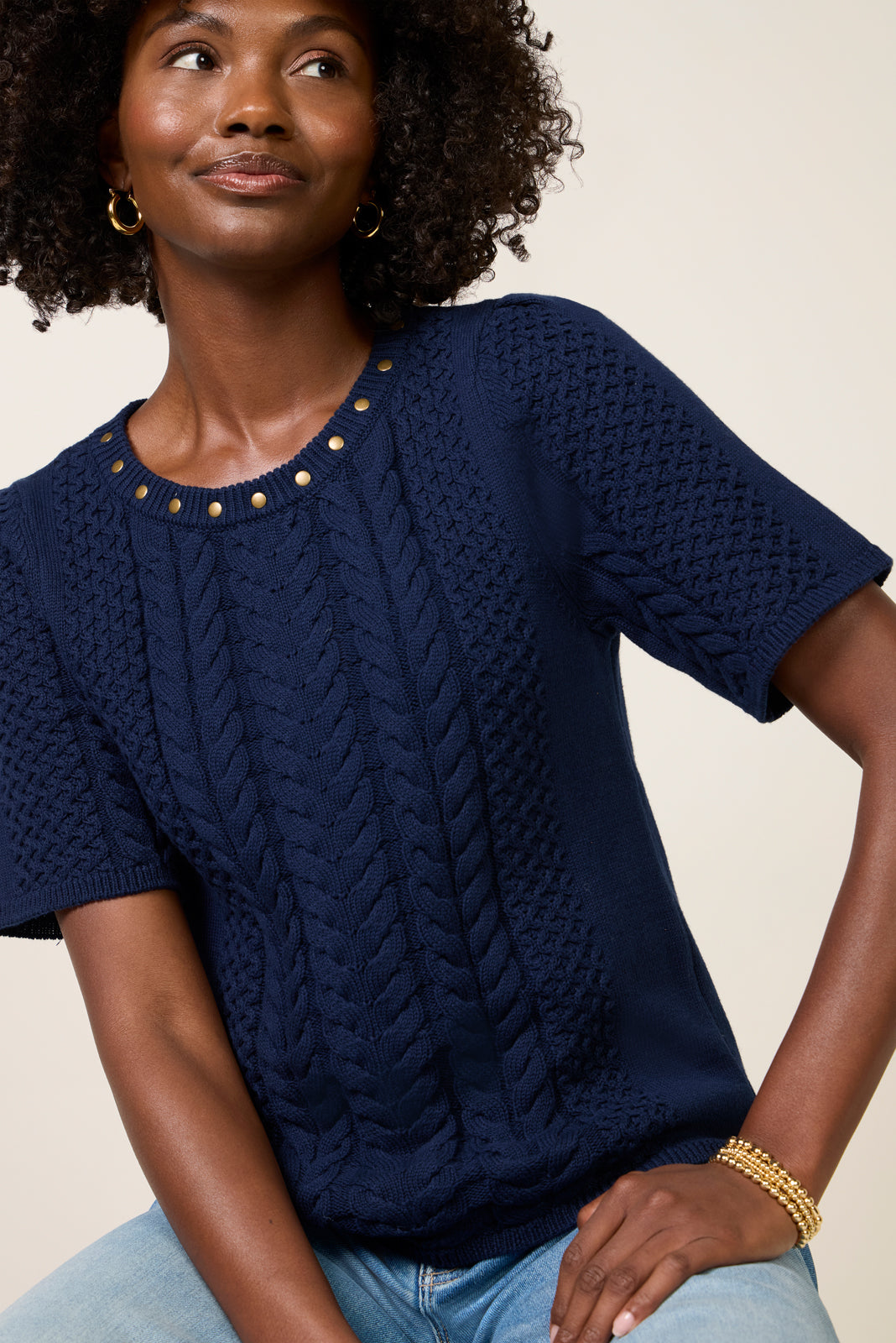 Rhoda Studded Short Sleeve Sweater Top