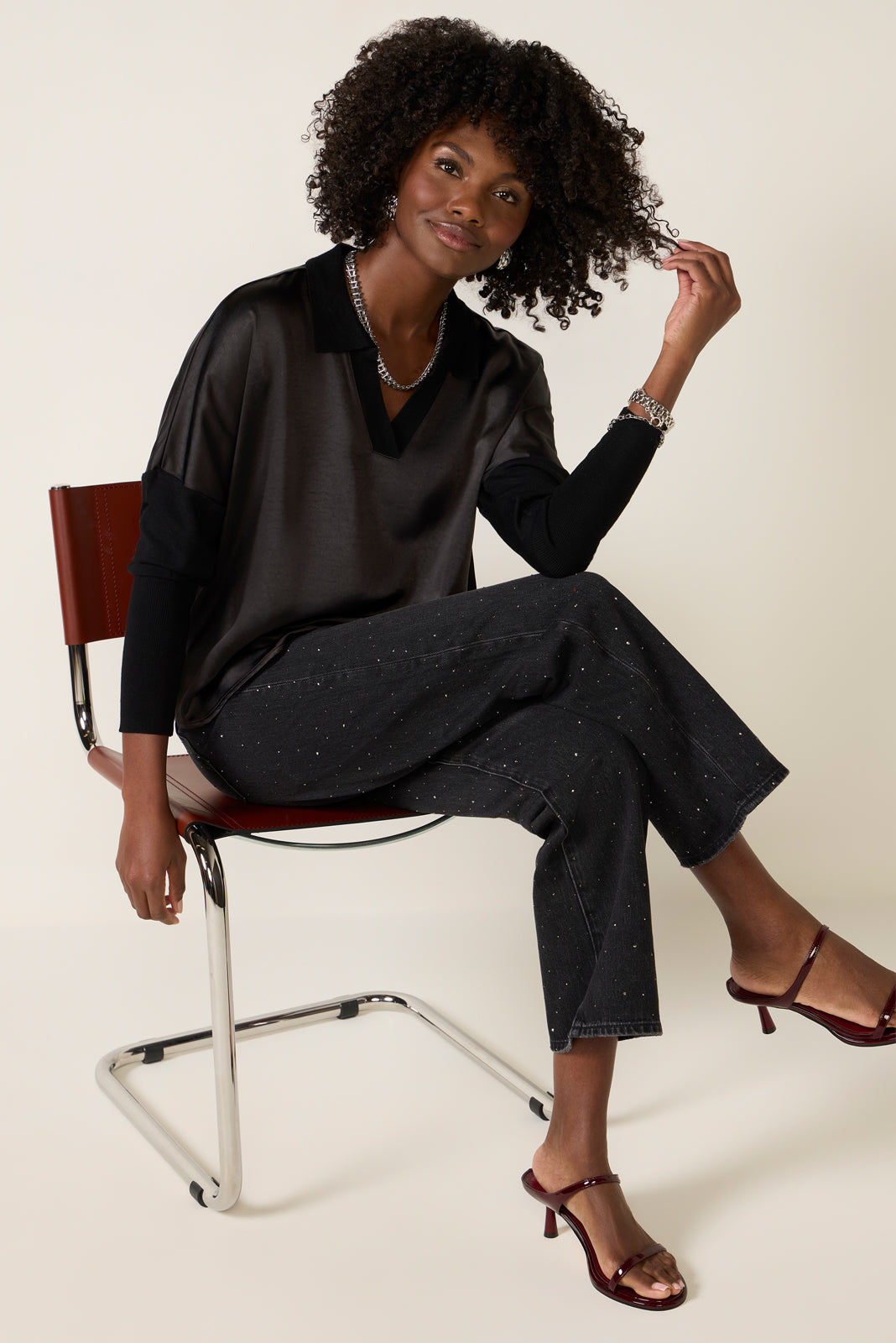 Tina Mixed Media Satin Top