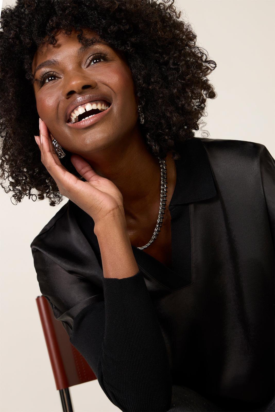 Tina Mixed Media Satin Top