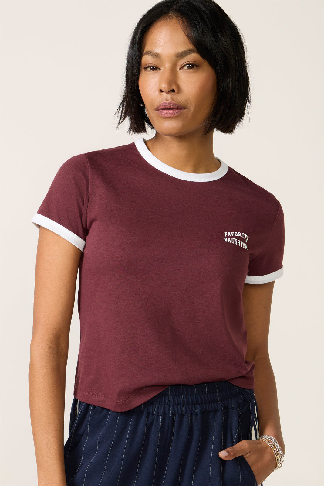 Chest Logo Cropped Ringer Tee