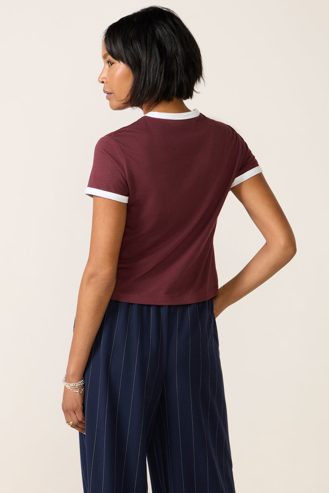 Chest Logo Cropped Ringer Tee