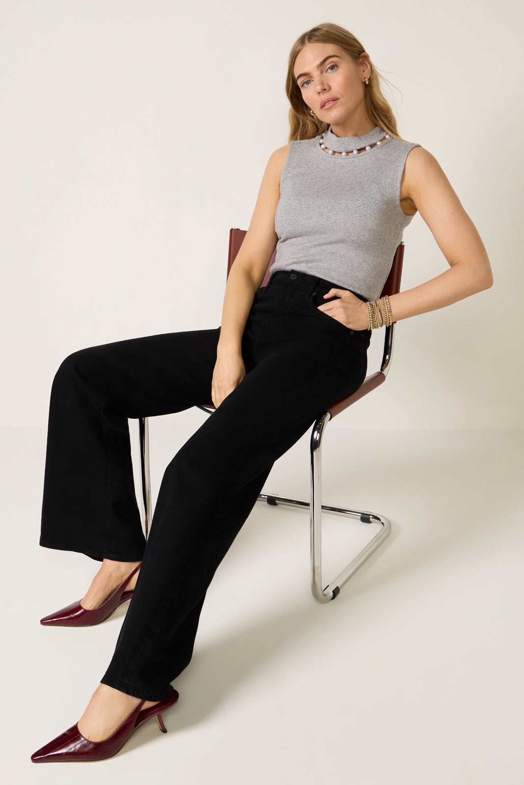 Julie Sleeveless Pearl Inset Top