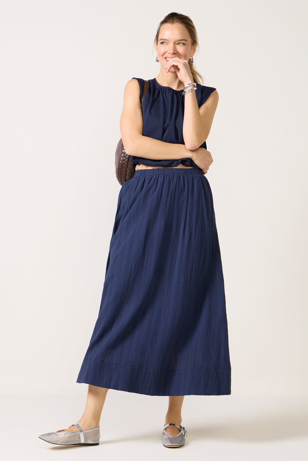 Jupe Femme SAVION Taille 6 - En Polyester/rayon, Doublée, Longueur Au-dessus Du Genou, Bleue, Occasion Très Bon état