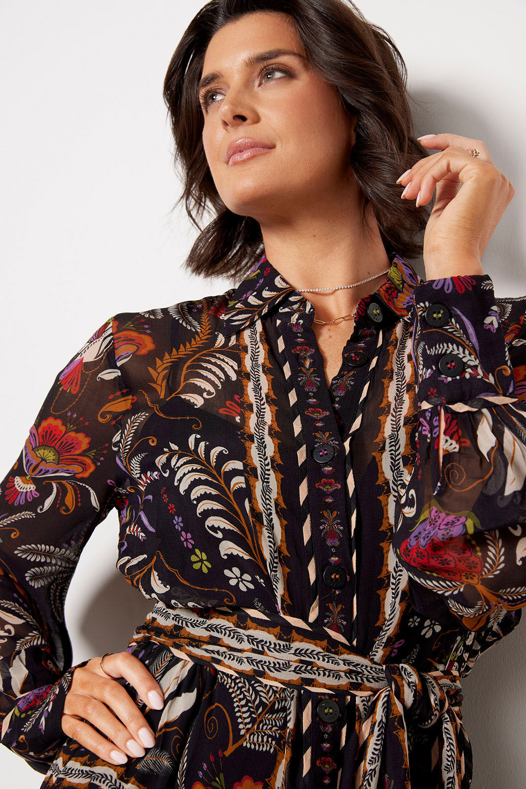 Classic Garden Black Long Sleeve Mini Dress