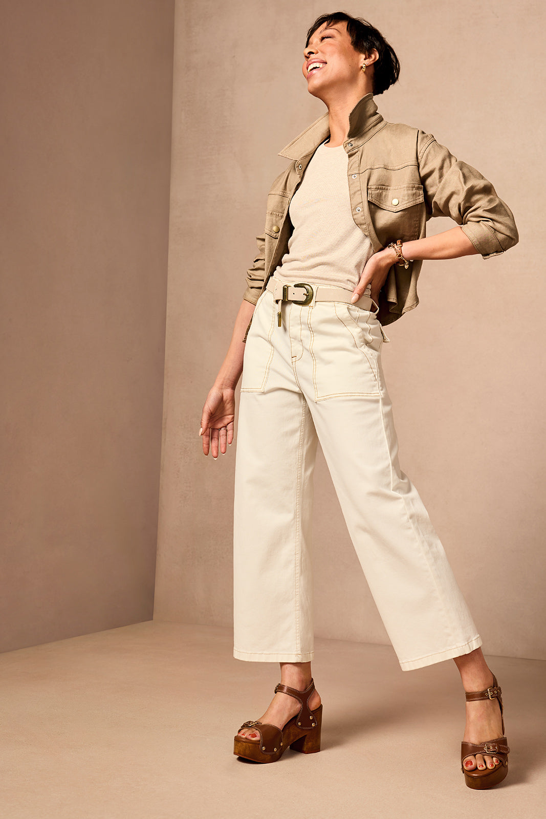 Sophia Contrast Stitch Wide Leg Pant