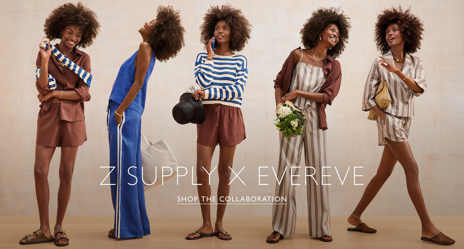 Image of woman wearing several looks from the Z Supply x EVEREVE collaboration