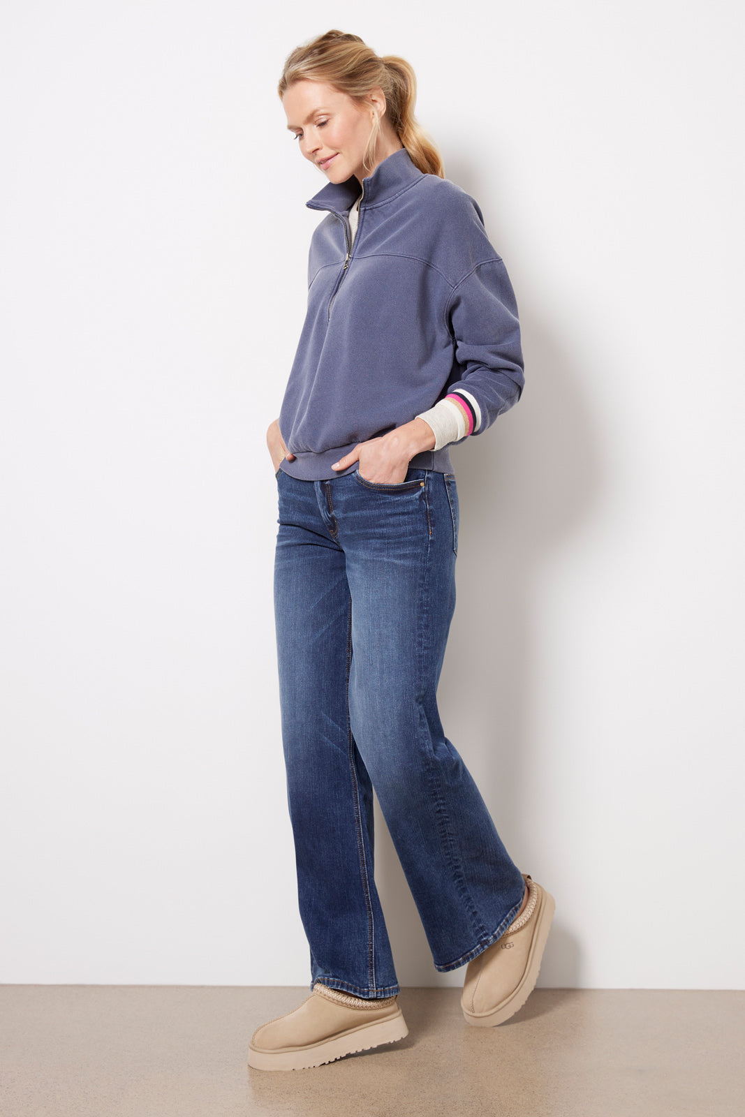 Stripe Rib Half Zip Pullover