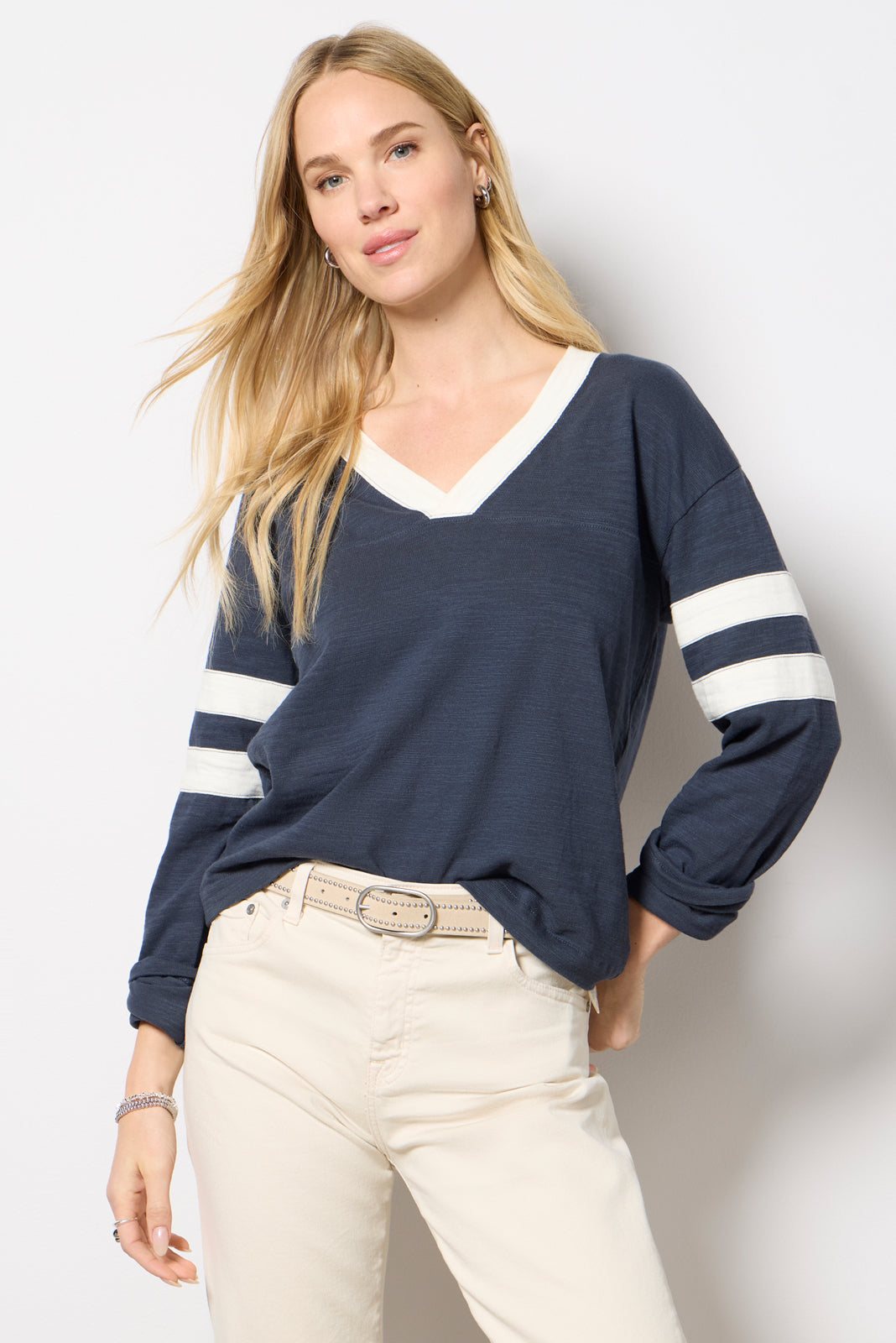 Sunwashed Slub V Neck Top