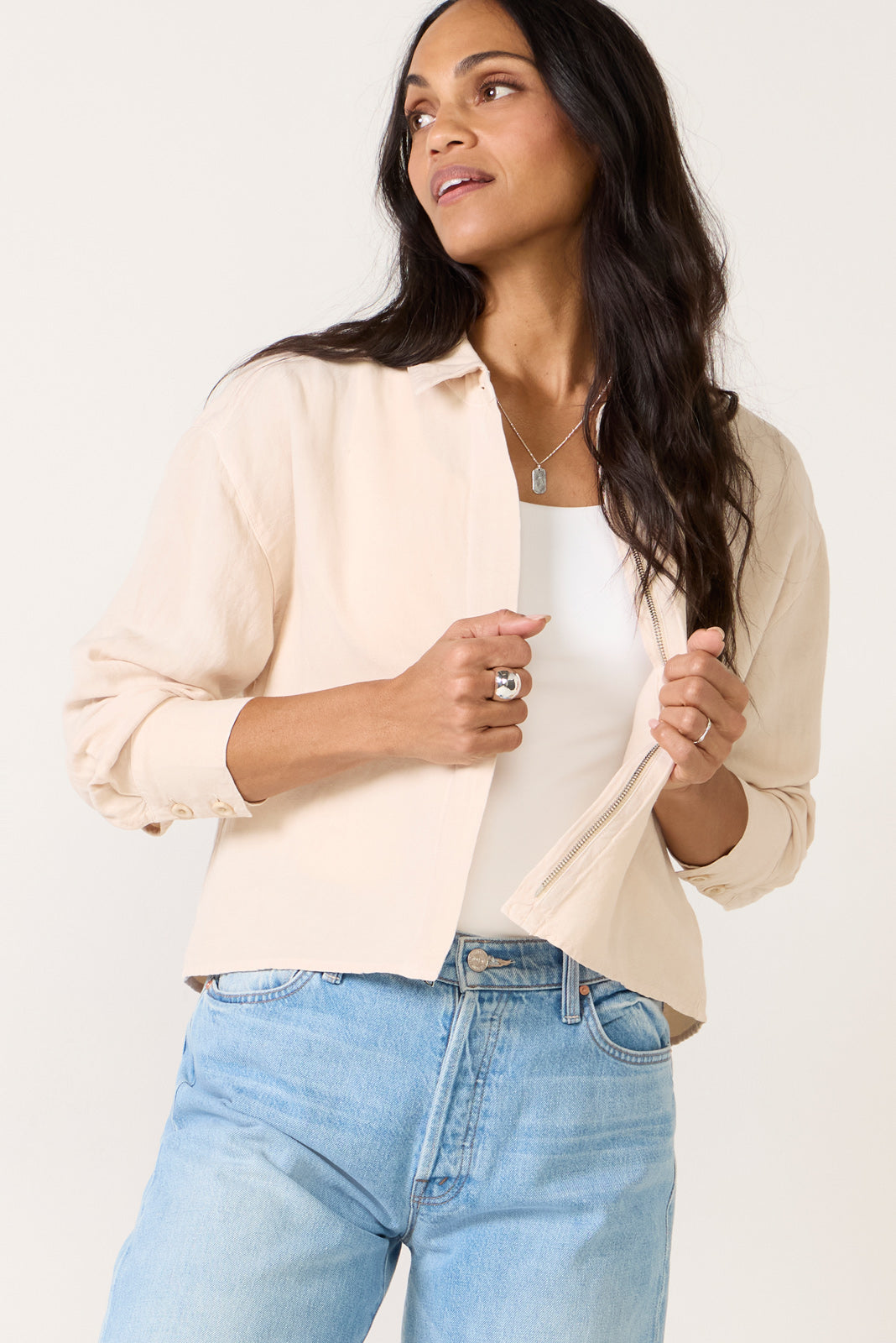 Linen Zip Up Shirt
