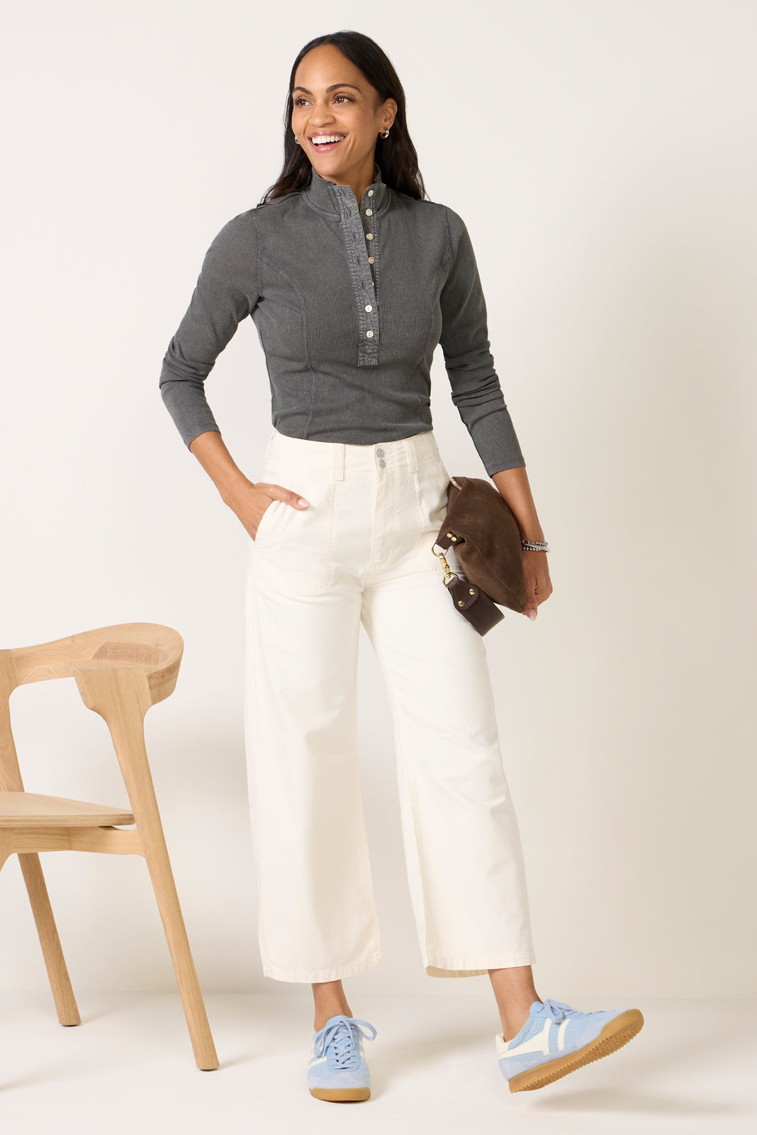 Ash Ribbed Henley Top