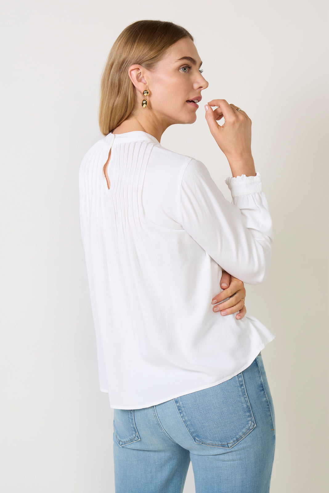 Mockneck Pintuck Blouse