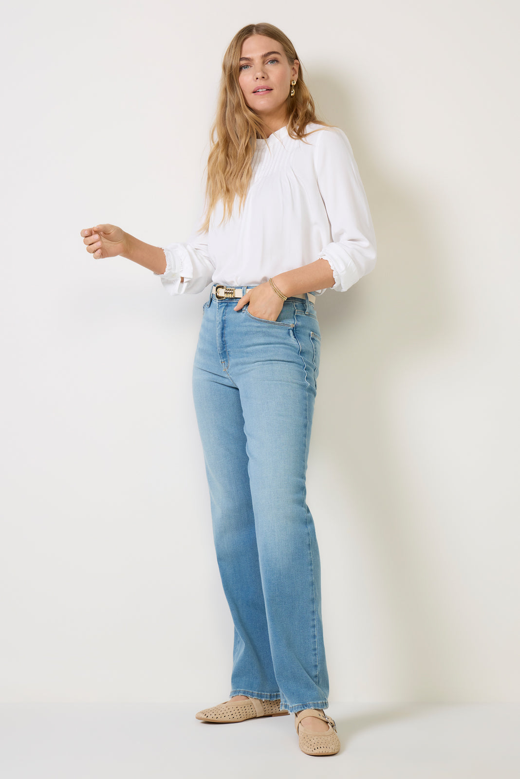 Mockneck Pintuck Blouse