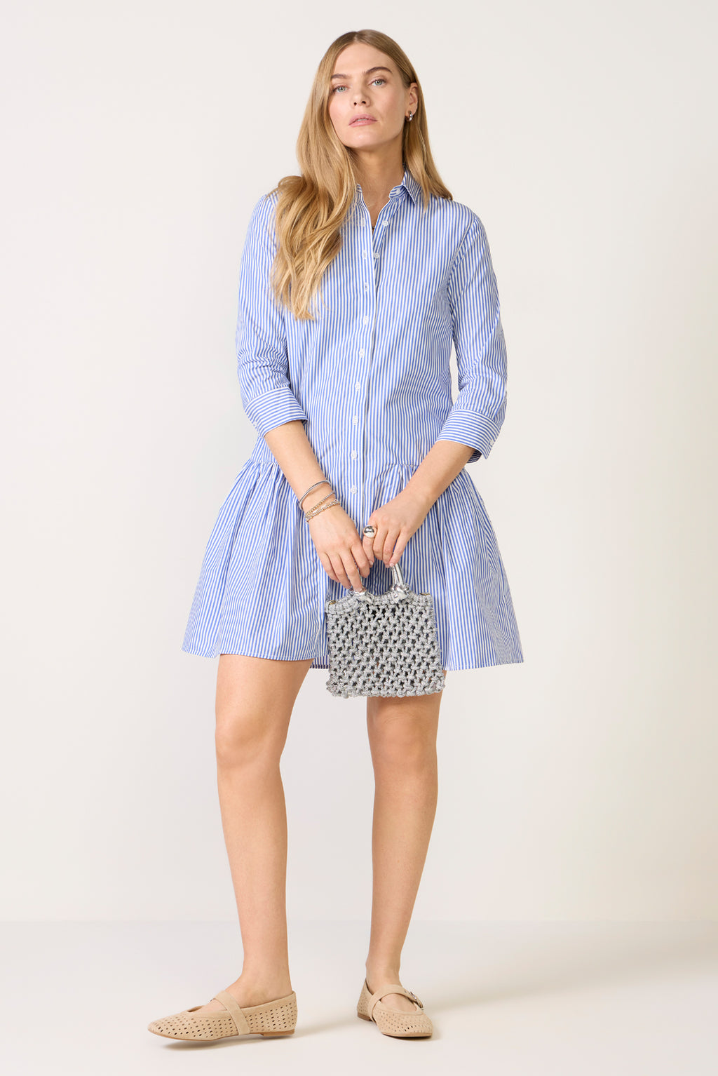 blue and white drop waist dress 100% Cotton White Drop Waist Midi Dress - All Dresses