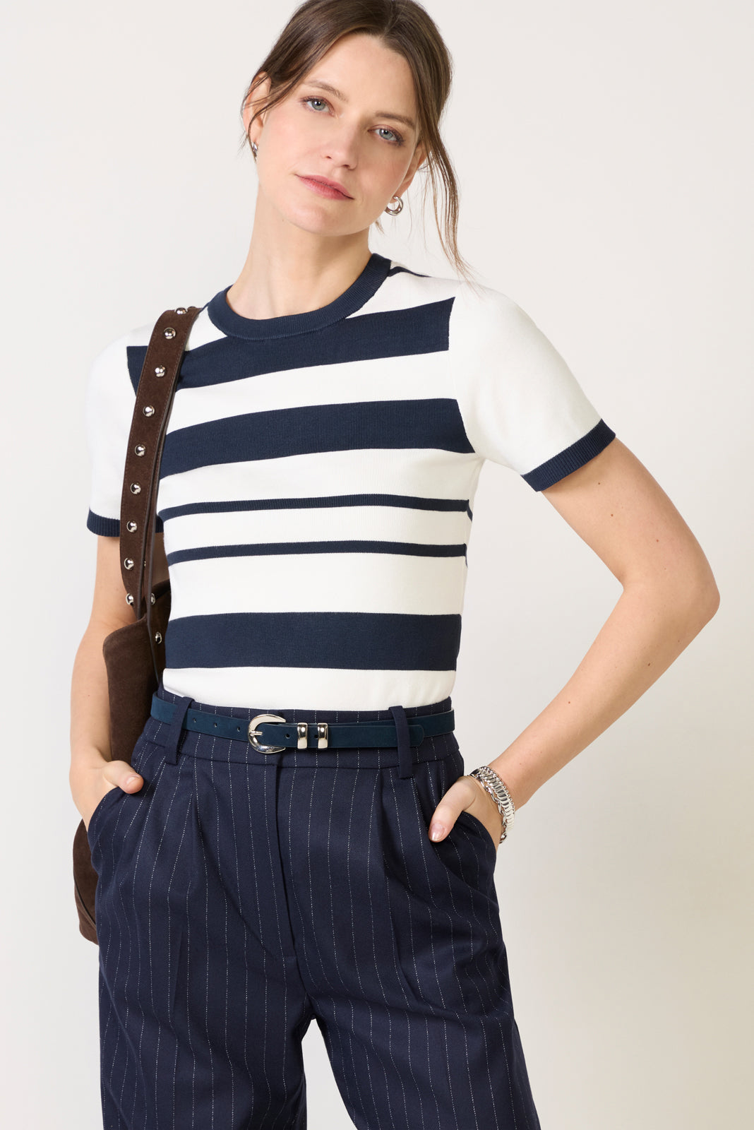 Maxime Knit Stripe Short Sleeve Sweater